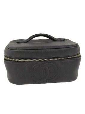 Chanel CC Logo Vanity Bag Caviar Leather Black